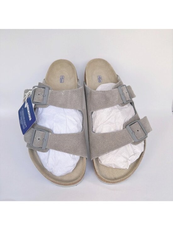 Birkenstock Arizona Suede Unisex Sandals Stone Coin Gray Men Size 45